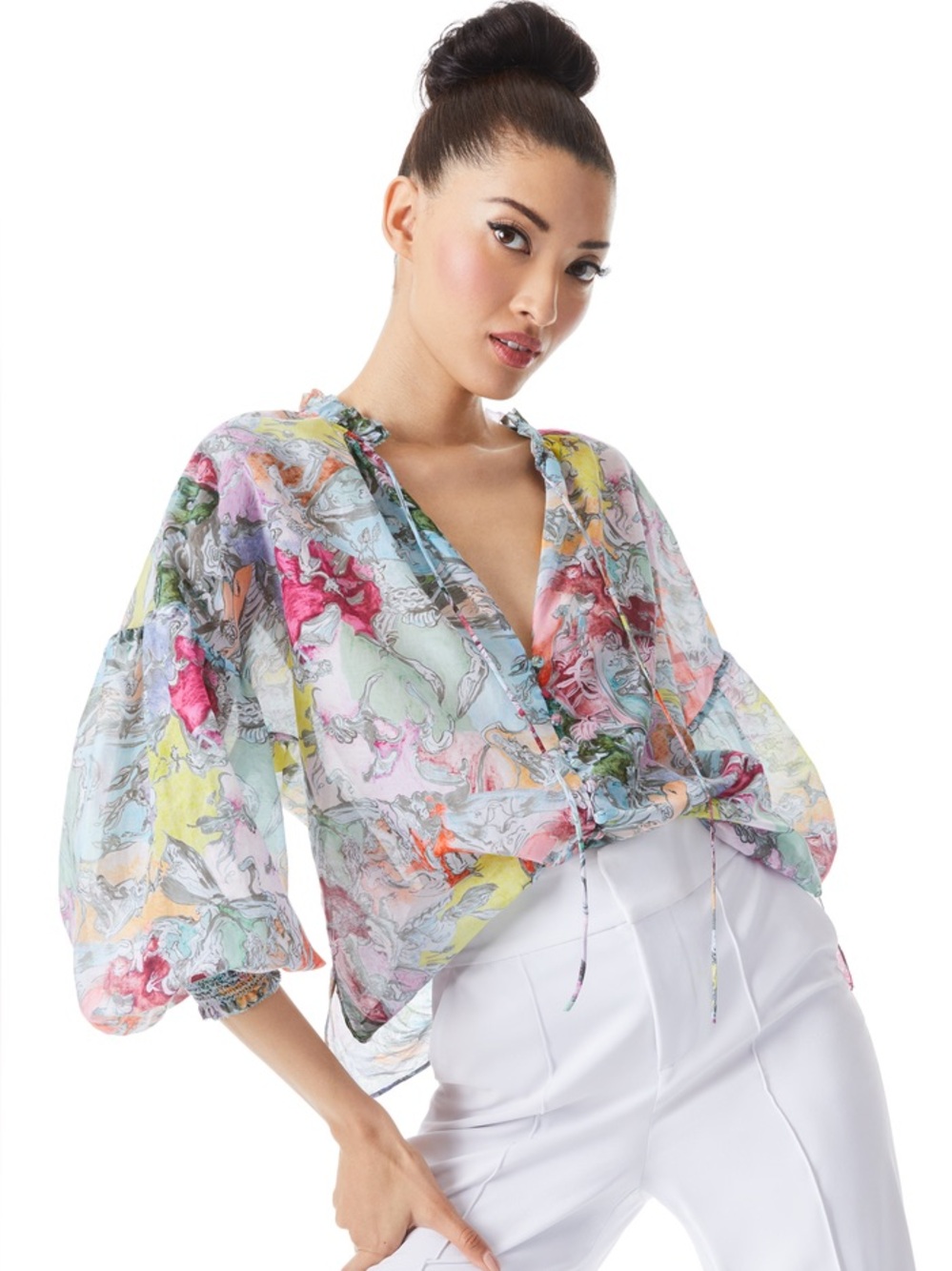 Alice + Olivia X LOLA‎ SCHNABEL JULIUS TUNIC TOP Floral Blouse